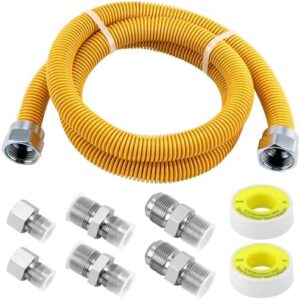 AMI PARTS 48" Flexible Gas Line Kit Yellow Coated, Gas Hose Connector Kit for Dryer, Stove, Water Heater,5/8" OD(1/2" ID) Stainless Steel Gas Line with Connector 1/2" MIP &1/2"FIP & 3/4"MIP Fitting : Appliances